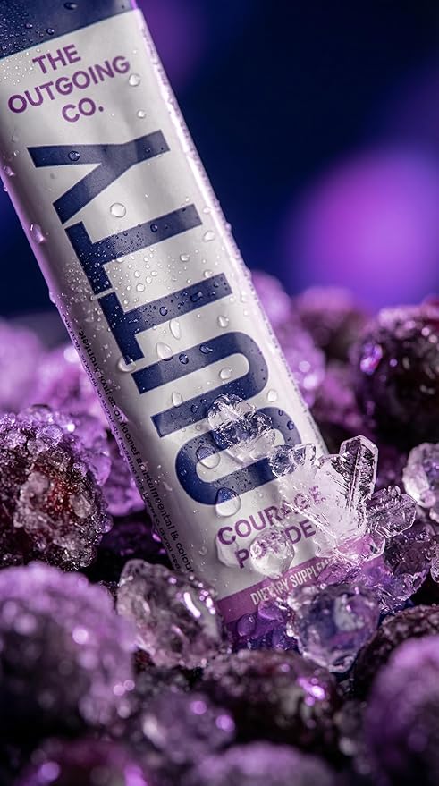 OUTTY Courage Powder Social Energy &amp Mood Support Drink Mix With Taurine L-Theanine &amp Oroxylin A Stress Relief Mental Clarity &amp Alcohol Alternative Acai Mixed Berry (15 Stick Packs)