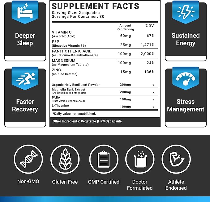 OMISSANDI-Wellness Relax Adrenal Support Supplement - Dr. Ian Stern Formulated - Manages Stress Promotes Deep Sleep Improves Mood-W/Holy Basil Zinc L-Theanine &amp More Vegan Made in USA - 60 Ca