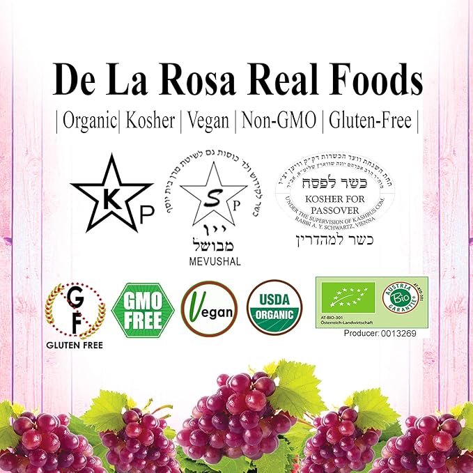 De La Rosa Organic Red Grape Juice Non-GMO Vegan and Gluten-Free Kosher Certified with No Sugar Added No Preservatives or Sulfites 25.4 Oz (Pack of 3)