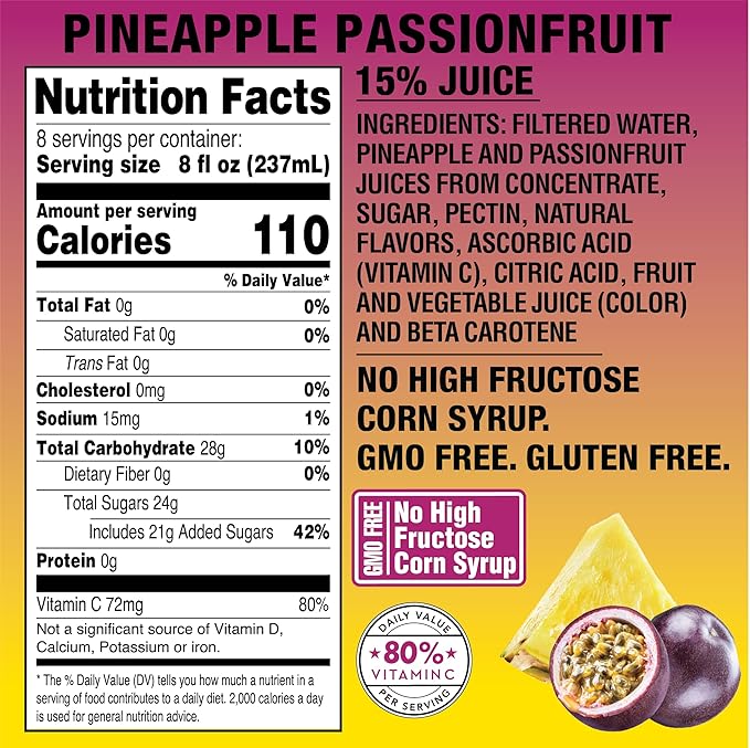 Langers Pineapple Passionfruit Juice Cocktail 64 Fl Oz (Pack of 8)