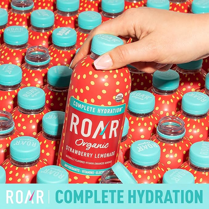 ROAR Complete Hydration Organic - Electrolyte Drinks Loaded with Vitamins C B5 B12 - Non-GMO Gluten-Free - Strawberry Lemonade - 12 pc