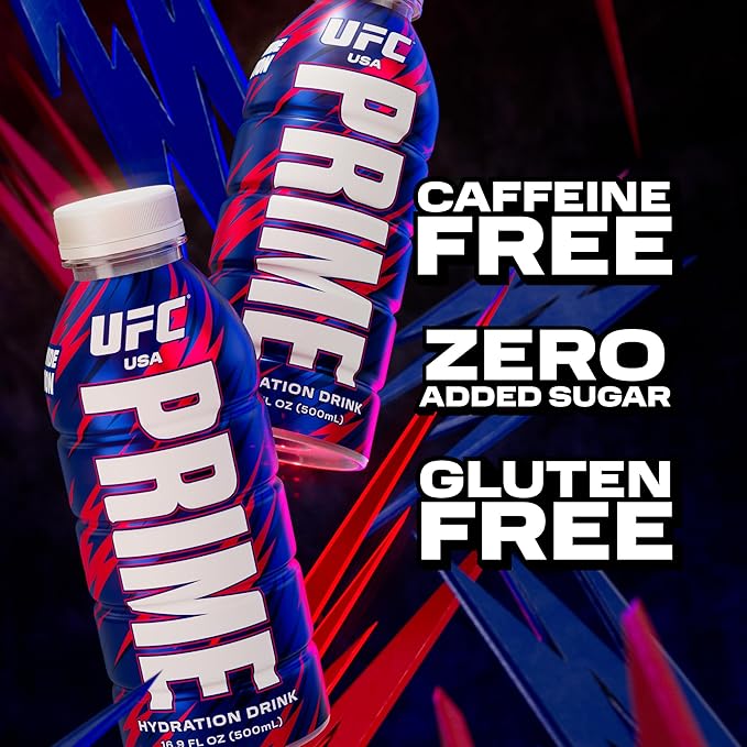 PRIME Hydration UFC Sports Drinks Electrolyte Enhanced for Replenishing Fluids 250mg BCAAs B Vitamins Antioxidants Low Sugar 16.9 Fl Oz 12 Pack