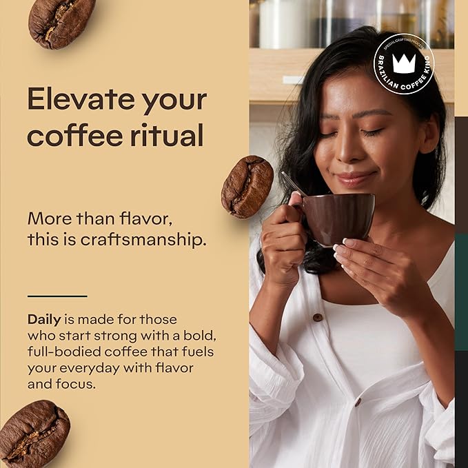 4-Pack Specialty Coffee Daily – Arabica Roasted Ground in Brazil – Smooth Comforting Flavor with Notes of Chocolate Caramel and Nuts – Medium-Dark Roast Carefully Harvested – Brazilian Coffee King