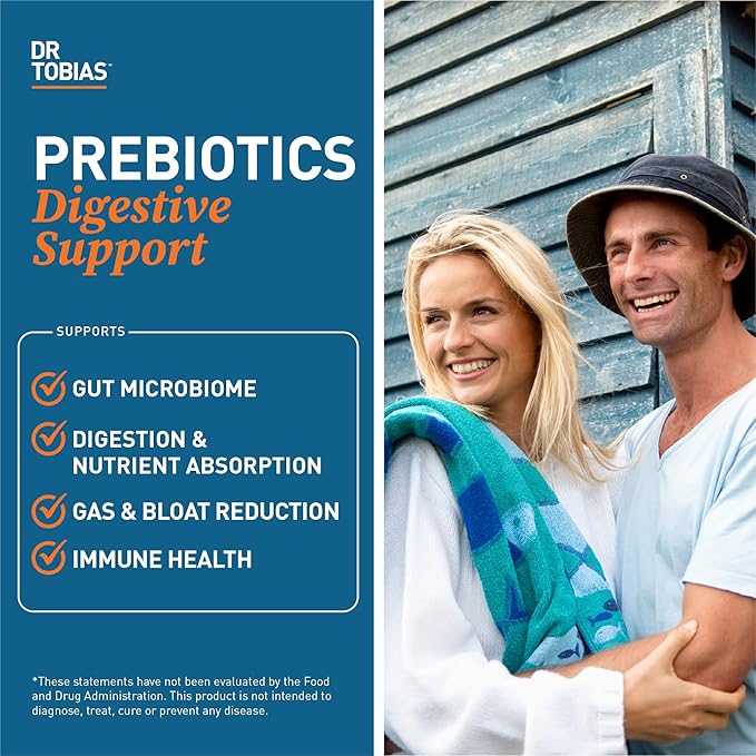 Dr. Tobias Prebiotics Digestive Support Advanced Prebiotic Supplement for Gut Health Immune Function &amp Boost for Probiotics for Women &amp Men Vegan Non-GMO 60 Capsules 60 Servings