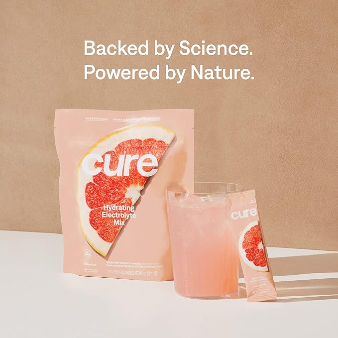 Cure Hydration Electrolyte Mix | Electrolyte Powder for Dehydration Relief | Made with Coconut Water | No Added Sugar | Vegan | Paleo Friendly | Grapefruit + Berry Pomegranate Bundle | 28 Packets