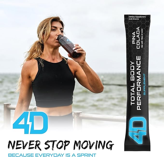 4D Pina Colada 25 Unit Box - Electrolytes Aminos Vitamins &amp Energy Powder Packets - Zero Calories &amp Sugars - Gluten Free Non-GMO Keto &amp Vegan Friendly