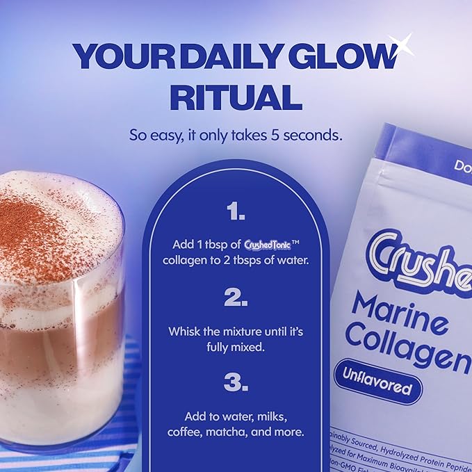 Crushed Tonic Marine Collagen Powder Korean Beauty Drink with Hydrolyzed Collagen Peptides for Skin Hair &amp Nails | Gluten-Free Halal &amp Kosher (Pure Unflavored 30 Servings (150 g) Pouch)