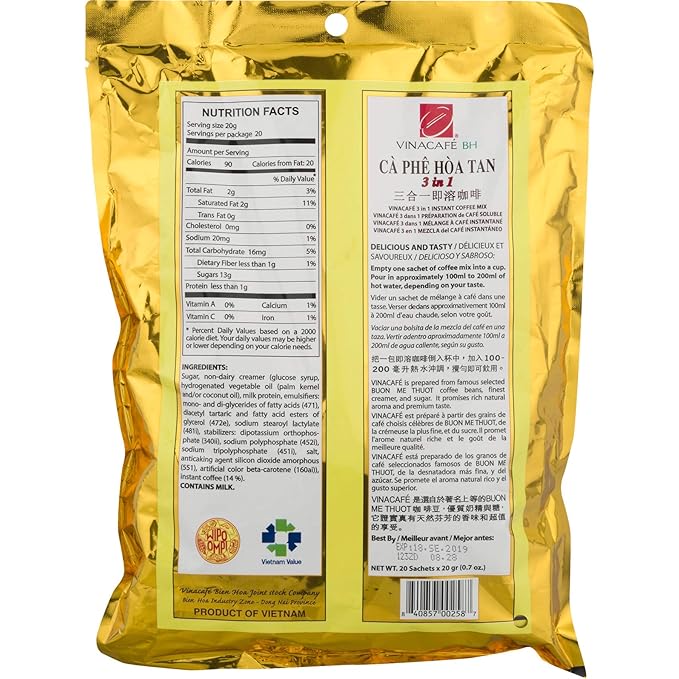 Vinacafe 3 in 1 Instant Coffee Mix 20 Sachets (6 Pack)