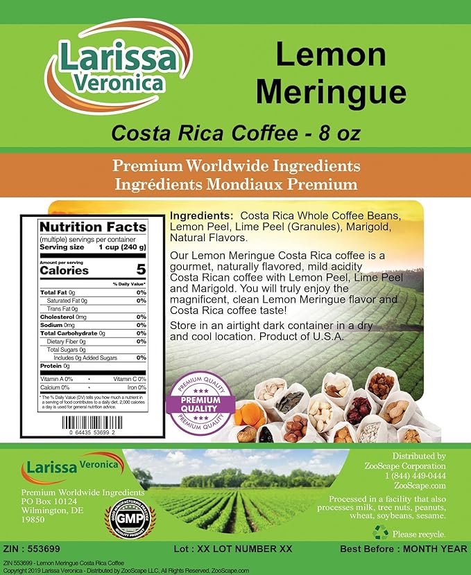 Lemon Meringue Costa Rica Coffee (Gourmet Naturally Flavored Whole Coffee Beans) (8 oz ZIN: 553699)