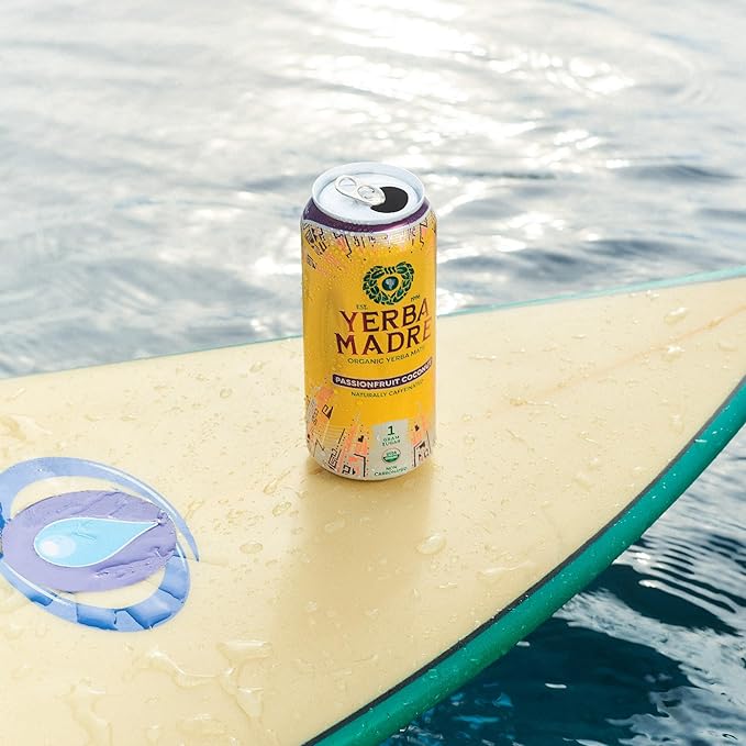 Yerba Madre Organic Yerba Mate Energy Drink Alternative Passionfruit Coconut 150mg Plant Based Caffeine Smooth Energy &amp Focus No Jitters or Crash 15.5oz Cans (Pack of 12)