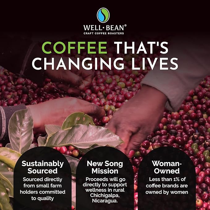 Well-Bean Coffee - Hot Mess Ground Coffee Nicaraguan Microlot Coffee Grounds Gluten-Free Keto Coffee Antioxidant Rich Coffee Ground Medium Roasted Coffee 2 lb