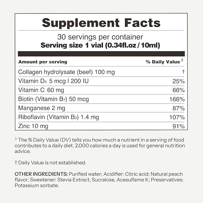 Vitabaum® Beauty Collagen with Vitamins D3 C B2 B7 Zinc &amp Manganese - Hair Skin and Nails Supplement - 30 Vials (0.34 fl.oz Each) - Innovative Twist and Mix System™ for Fast Absorption