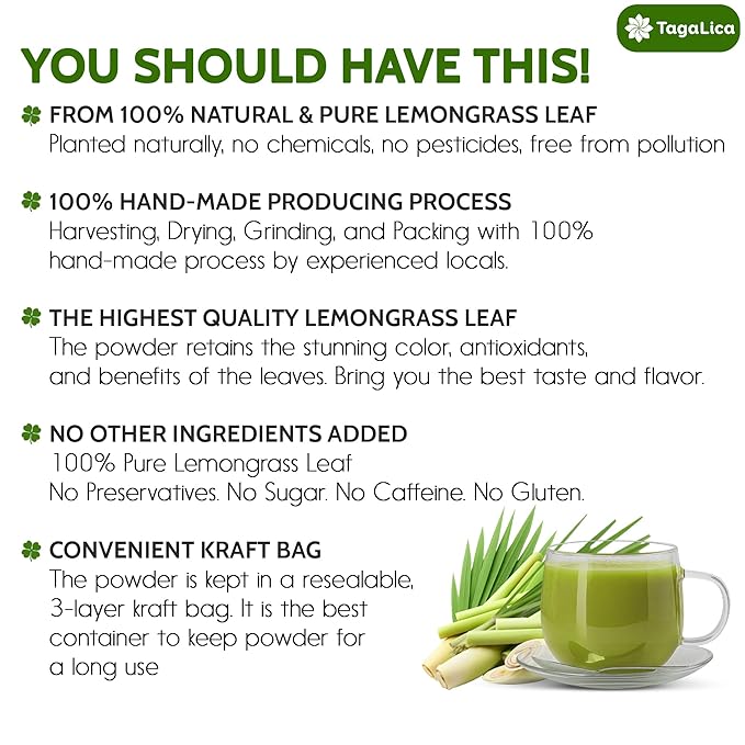 Tagalica 1 lbs Lemongrass Leaf Powder – 100% Pure &amp Natural Finely Ground Premium Quality Culinary Herb for Cooking Tea Smoothies &amp Seasoning – Resealable Pouch. Vegan