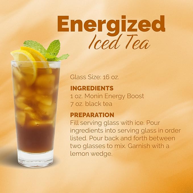 Monin - Energy Boost Liquid Energy Supplement Subtle Tea Flavor Zero Added Sugar Great for Coffee Soda &amp More Low-Calorie Contains Natural Caffeine Gluten-Free Clean Label (1 Liter + Pum