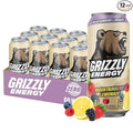 GRIZZLY Energy Drink Mountainberry Lemonade Taurine B Vitamins &amp 160mg Caffeine - Energy Focus &amp Hydration Boost - 10 Calories Zero Sugar - No Artificial Colors or Flavors - 16 fl oz (12 Pack