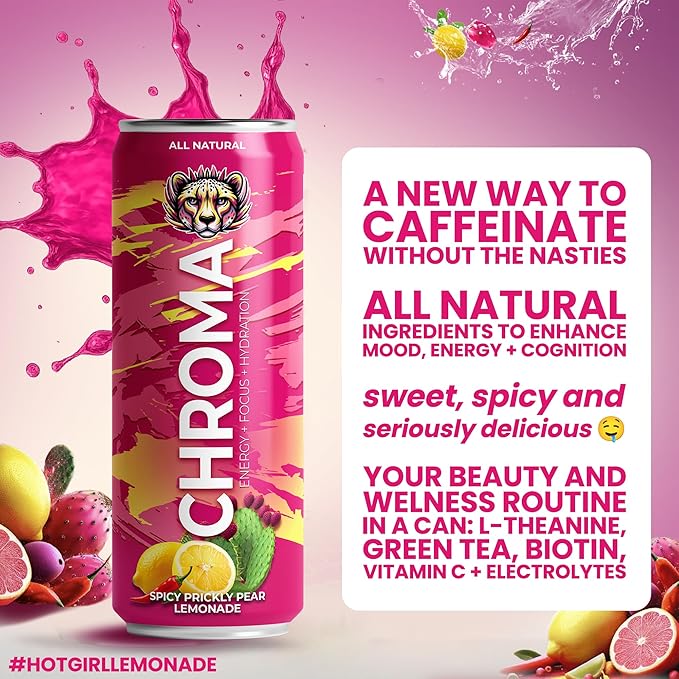 CHROMA All Natural Mushroom Energy Drink - Lion's Mane Cordyceps L-Theanine Beet Root Guarana Electrolytes Adaptogens Green Tea Caffeine. No crash or jitters. Energy Mood Focus Performance B