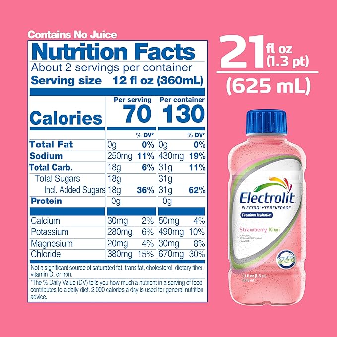 Electrolit Electrolyte Beverage Strawberry-Kiwi 21 Fl Oz bottle (Pack of 12)