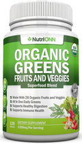 Organic Super Greens Capsules - Fruit And Vegetable Supplements - 120 Count - 28 USDA Organic &amp Vegan Premium Ingredients - Superfood Blend For Immune Health Digestion &amp Energy - Whole Food V