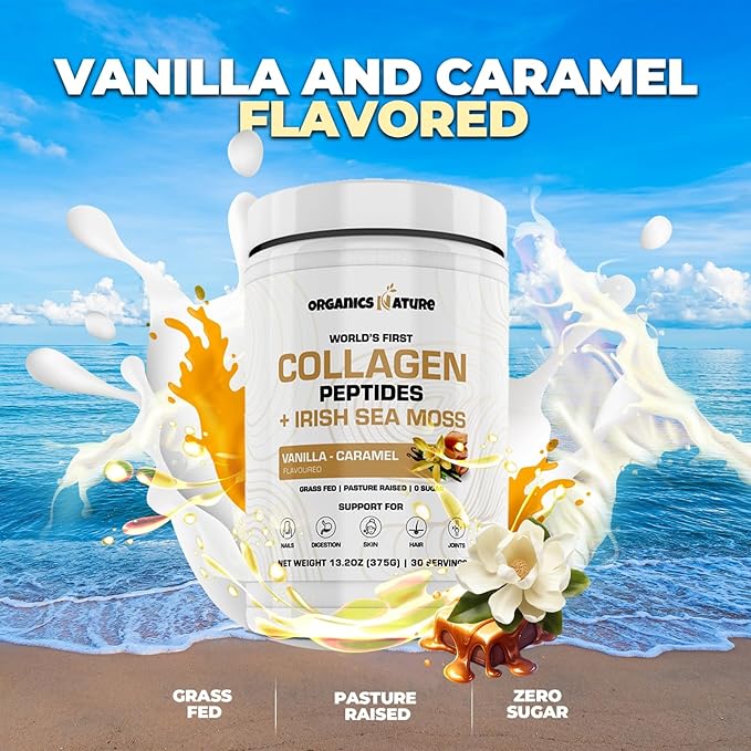 ORGANICS NATURE Collagen with Sea Moss Vanilla Caramel &amp Black Seed Oil Caps. 1000MG Softgels Bundle.