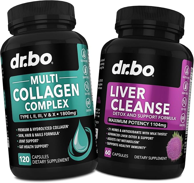 Multi Collagen Peptides &amp Liver Cleanse - Type I II III V &amp X Multi Collagen Peptides for Skin Hair &amp Nails - Liver Cleanse Detox Support Supplement Natural Milk Thistle Dandelion Su