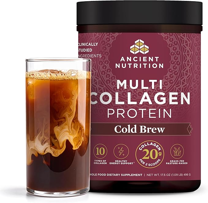Ancient Nutrition Hydrolyzed Collagen Peptides Powder Cold Brew Multi Collagen Protein for Women and Men 40 Servings Supports Skin and Nails Gut Health 17.5 oz