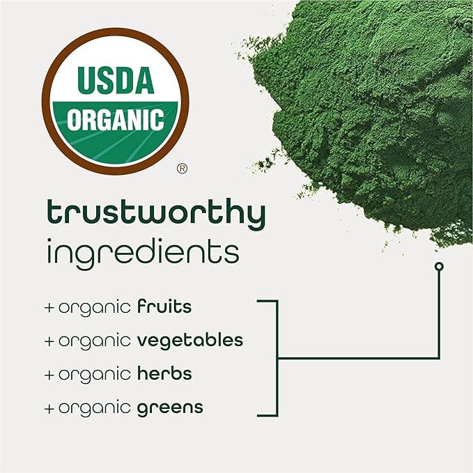 Zena Nutrition Organic Super Greens Energy &amp Hydration Powder 70+ Superfoods 0 Sugar 5G Fiber Spirulina Chlorella Prebiotics/Probiotics Natural Caffeine + Electrolytes 40 Drink Mix Packets