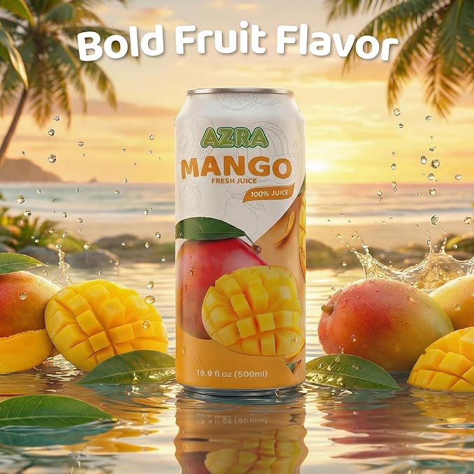 AZRA 100% Mango Juice – Fresh Fruit Juice in 500ml Cans – Zero Sugar Drinks Healthy Beverages Variety Pack for Kids and Adults – Bulk 100% Juice Pack 12 Count