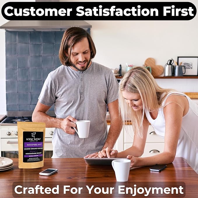 Moonbean - Freshly Roasted After Your Order – Specialty Grade Low Acid Organic Single Origin Medium to Dark Roast Coarse Ground Coffee No Bitterness Ethically Sourced 12OZ Compostable Bag