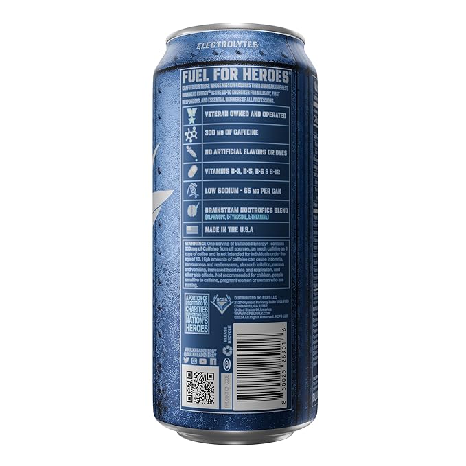 Reveille Blueberry Energy Drink (12 Pack) - Citrus Mixed Berry Nootropic Drink - Zero Sugar Energy Drinks w/ 300mg Caffeine &amp Vitamins - Power Drinks for First Responders Athletes Veterans