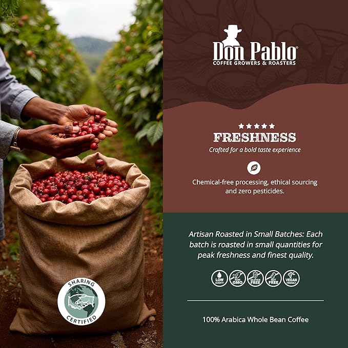 Don Pablo Colombian Supremo - Limited Edition Dark Roast Gourmet Coffee 100% Arabica Whole Bean Non-GMO Low Acidity 2 Pound (2 lb) Bag