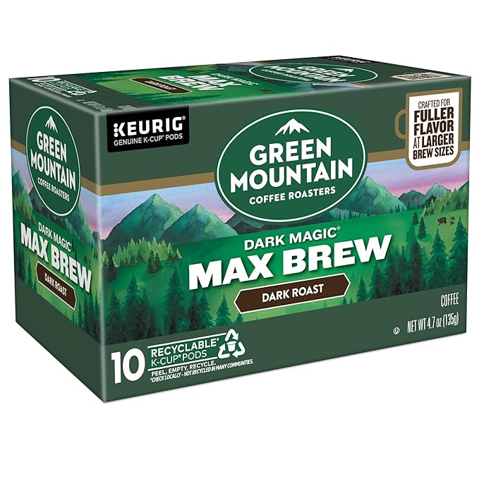 Green Mountain Coffee Roasters Dark Magic Max Brew Single Serve Keurig K-Cup Pods Dark Roast Coffee 60-Count Box (6 Packs of 10)