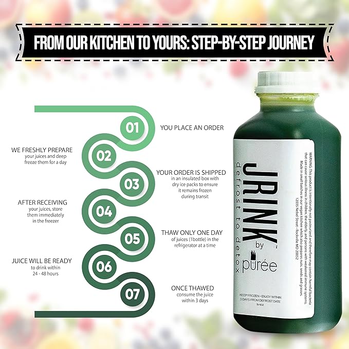 JRINK by Purée Super Green Juice Cold Pressed Organic Vegetable Blend Detox Drink Healthy Raw Greens Juice Cleanse No Preservatives Fresh Detox Cleanse 16oz HDPE Bottles Pack of 12
