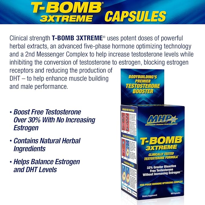 MHP T-Bomb 3xtreme Clinically Tested Testosterone Booster for Men Increase Libido 168 Count