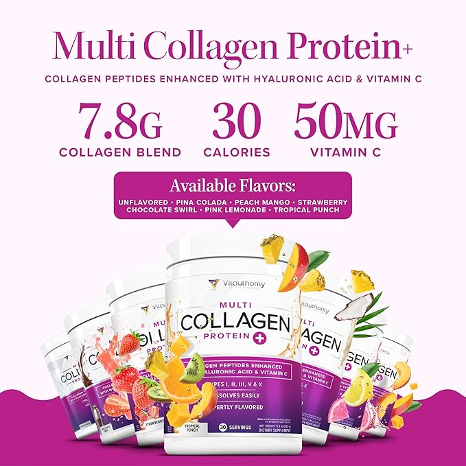 Vitauthority Multi Collagen Burn: Hydrolyzed Protein Peptides with Hyaluronic Acid and Multi Collagen Peptides Powder for Women - Hydrolyzed Flavored Collagen