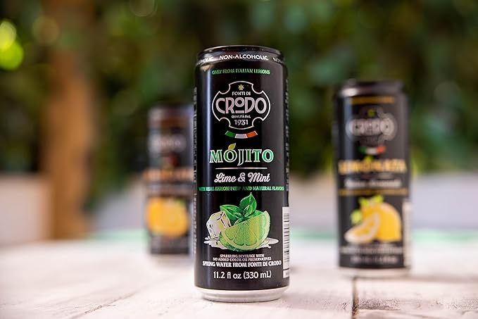 Fonti Di Crodo Mojito Italian Sparkling Beverage with Lime &amp Mint 11.2 Oz. Cans (Pack of 24)