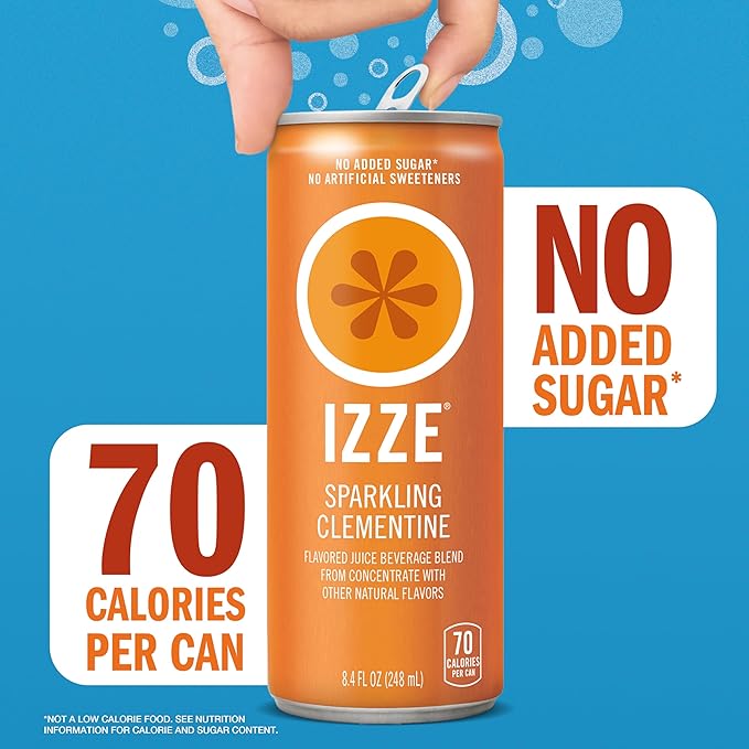 IZZE Sparkling Juice Beverage BlendSunset Variety PackClementinePeachCherry LimePomegranateNo Sugar Added8.4 Fl Oz(Pack of 48)