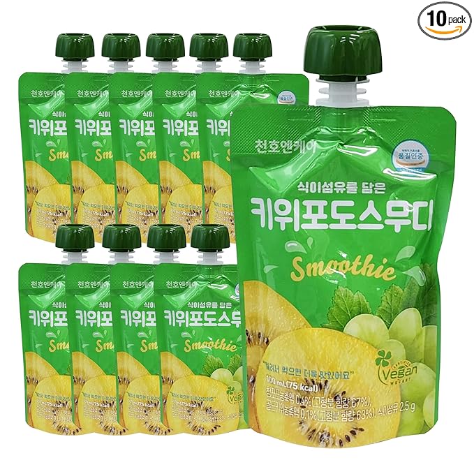 ChunhoNcare Korean Kiwi Grape Smoothie HACCP Certified Resealable Pouch (100ml x 10 Pouches)