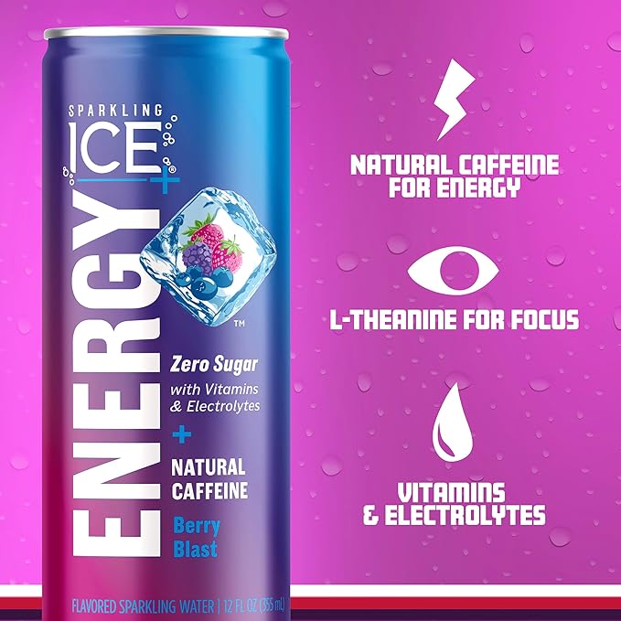 Sparkling Ice +ENERGY Power Punch Sparkling Water 12 fl oz Cans (Pack of 12) &amp Sparkling Ice +ENERGY Berry Blast Sparkling Water with Vitamins &amp Electrolytes Zero Sugar 12 fl oz Cans (Pack o