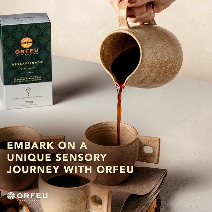 ORFEU - Special Decaf Coffee - 100% Arabica Coffee Roasted &amp Ground Medium Roast Made in Brazil Chocolate Notes Low Acidity Caramel Fruity &amp Floral Aroma - 250g (8.8oz)