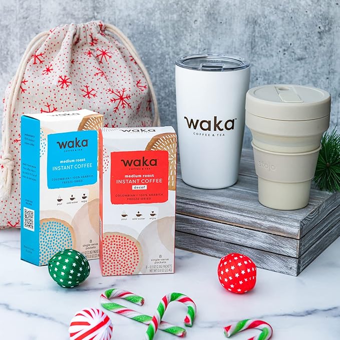 Waka — Instant Coffee Origin Explorer 2-Box Combo — 100% Arabica Freeze Dried Beans — Single-Serve Decaf Colombian &amp Caffeinated Colombian Boxes