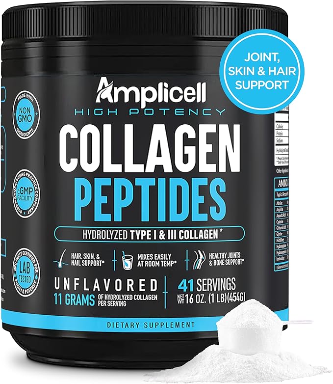 Multi Collagen Peptides Powder – Hydrolyzed Type I &amp III Grass-Fed Bovine Collagen – Unflavored Protein for Hair Skin Nails Joints &amp Mobility – Keto Paleo – 41 Servings