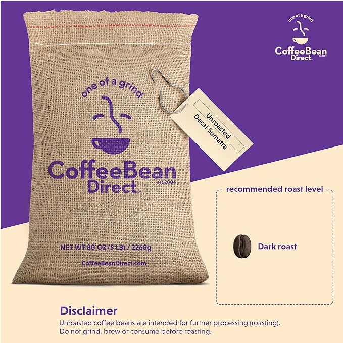 Coffee Bean Direct Unroasted Decaf Sumatra 5 Pound (Pack of 1)