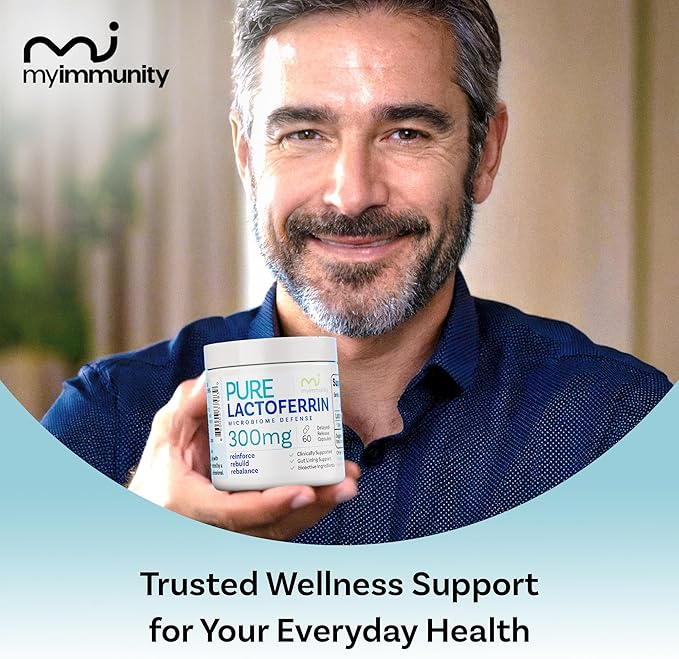 Pure Lactoferrin Microbiome Defense - 300mg Delayed Release Capsules Non-GMO Iron Absorption &amp Immune System Support Lactoferrin Supplements for Adults Gluten-Free (60 Capsules)