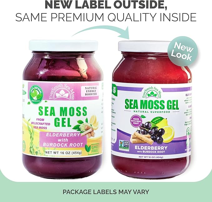 Wildcrafted Irish Sea Moss Gel | Made in USA | Rich in Vitamins &amp Minerals | Sea Moss Gel Raw | Nutritional Supplement | Elderberry (16 oz)
