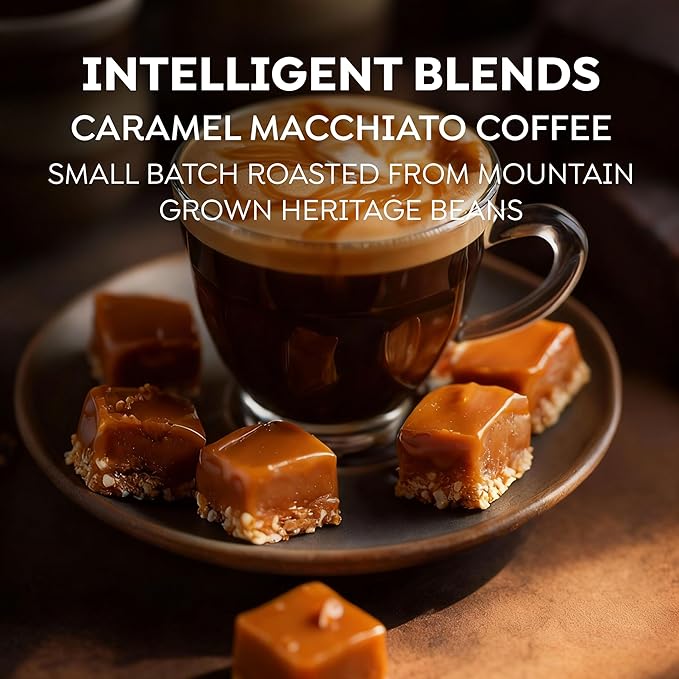 Intelligent Blends Caramel Macchiato Flavored Coffee Pods 100 ct Medium Roast Single Serve Pods – 100% Arabica Coffee Compatible with Keurig K Cups Maker