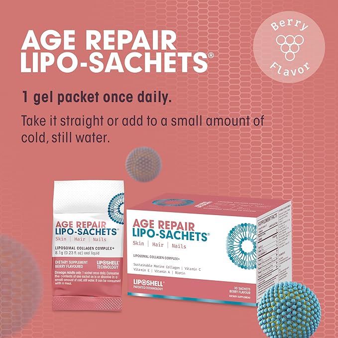 Age Repair Lipo-Sachets Liposomal Collagen Skin Supplement - Liquid Collagen Peptides to Support Skin Firmness Elasticity