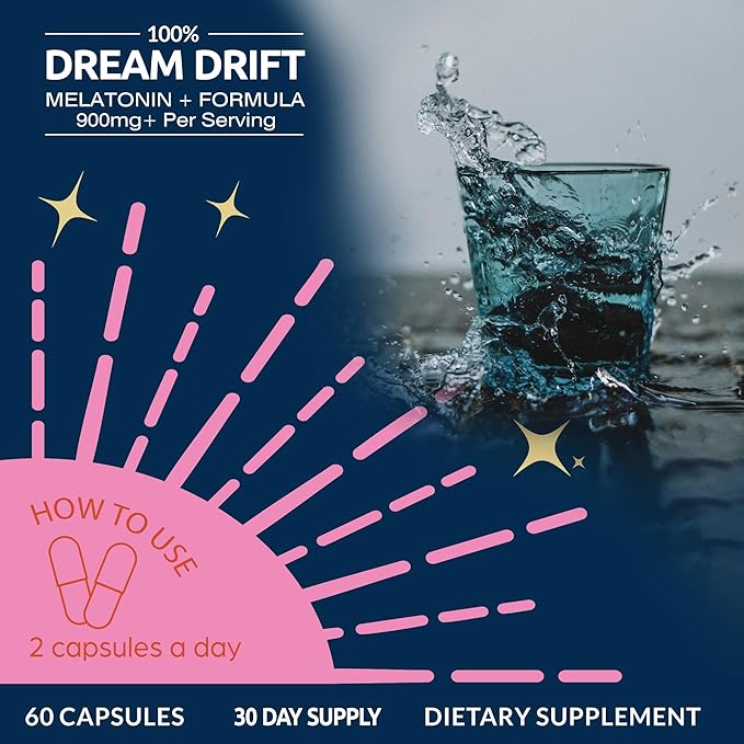 Dream Drift Melatonin+ Sleep Aid Supplements for Adults – 60 Count – Enhanced with Magnesium Ashwagandha and L-Theanine for Restful Sleep and Recovery-10mg Melatonin Sleeping Pills.