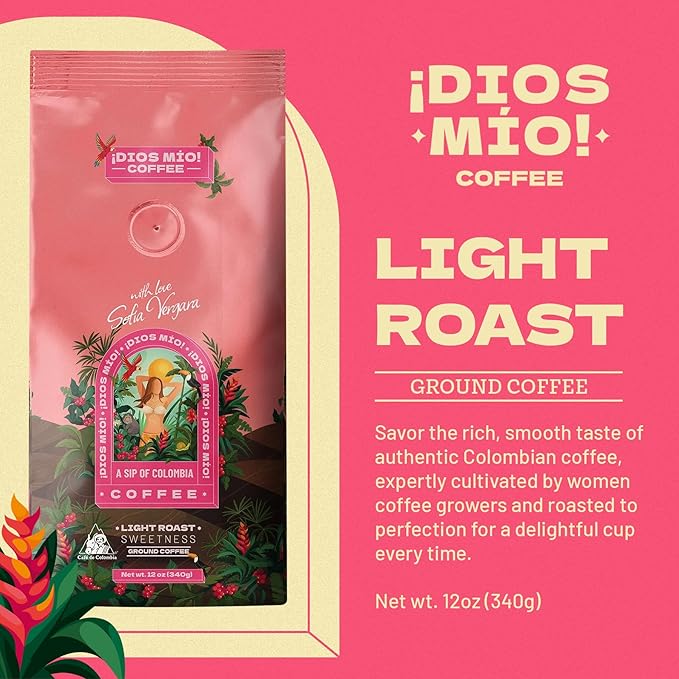 Dios Mio Coffee by Sofia Vergara Mixed Roast Ground Premium Colombian Coffee 12 Ounce Bag (Pack of 3)