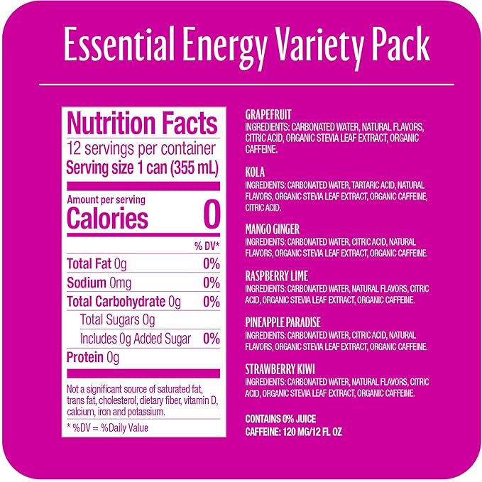 Zevia Zero Calorie Energy Drink 6-Flavor Essential Variety Pack All Flavors 12 Ounce Cans (Pack of 12)