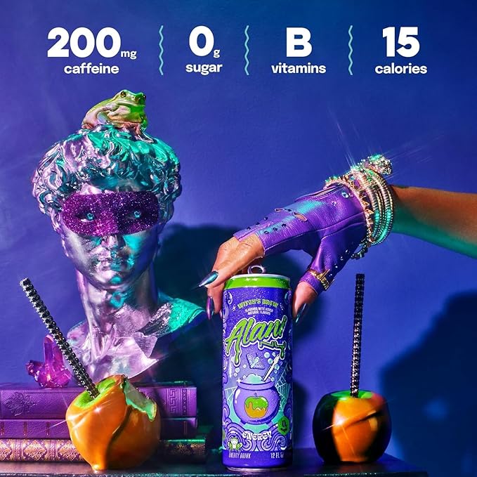New Alani Energy Drinks Witch's Brew Cotton Candy Blue Slush - Limited Edition Flavors - Variety Pack Sugar-Free Low-Calorie 200mg Caffeine Energy Boost Drink 12 fl oz (Pack of 6) (Packaging May